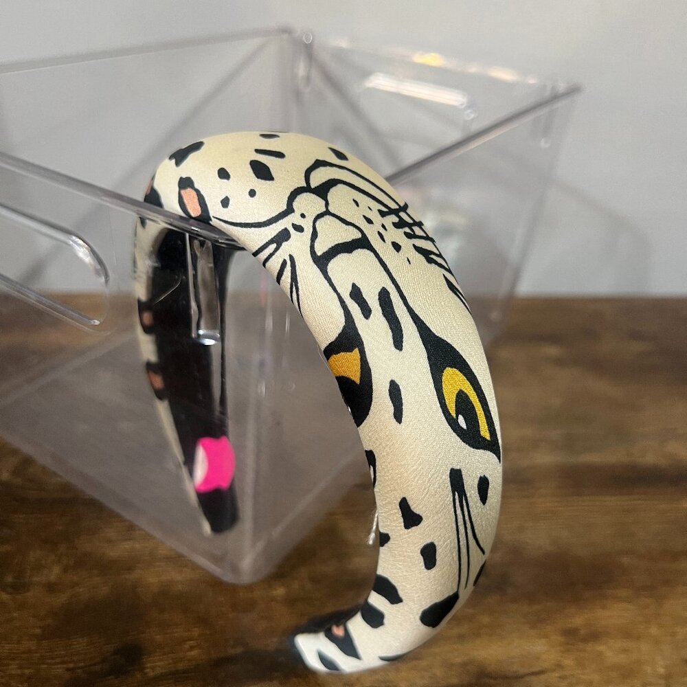 White thick padded Leopard Headband